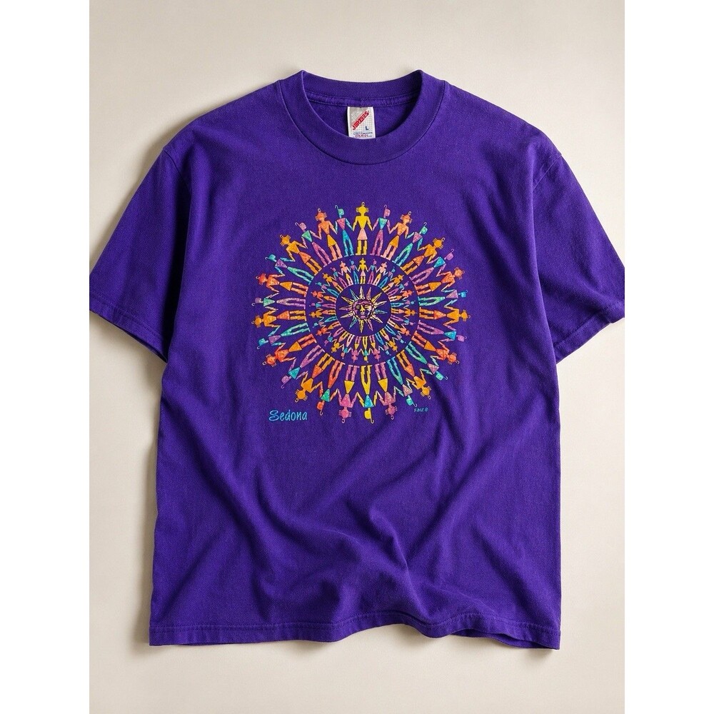 Vintage 90s Single Stitch Southwest Aztec Art Tee Sedona Arizona USA Jerzees L